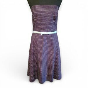 ABS Allen Schwartz Strapless Polka Dot Dress Women’s 8 Brown Blue Ribbon Waist